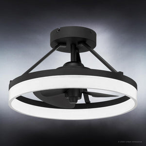 An UQL9020 Minimalist Ceiling Fan 11.5''H x 19.75''W, Oil Rubbed Finish, Woodley Collection by Urban Ambiance, with a beautiful light