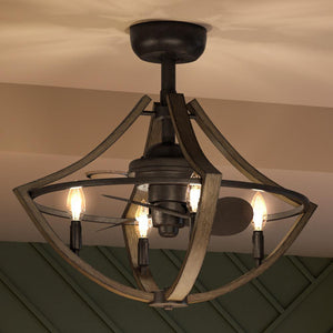 An Urban Ambiance ceiling fan with three lights in it, the UQL9030 Modern Farmhouse Ceiling Fan 16.25''H x 23.25''W, Antique Black Finish,