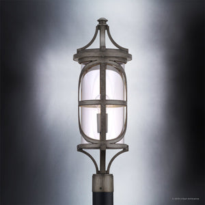 An UHP1181 Rustic Outdoor Post / Pier Light with a glass shade by Urban Ambiance is a luxury lighting fixture.