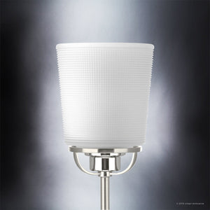 A gorgeous UHP2767 Transitional Chandelier with a brushed nickel finish and white shade.
