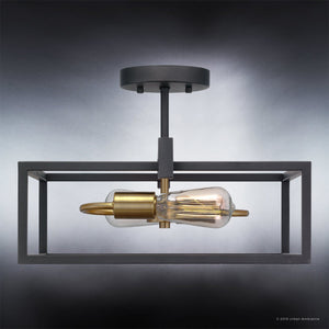 A beautiful, modern farmhouse ceiling light with a luxurious urban ambiance, featuring a charcoal finish and Cordoba Collection design, complete with a central light bulb.
