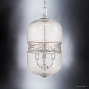 A beautiful and unique UHP2840 Vintage Chandelier with a clear glass shade.