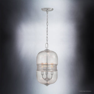 A gorgeous lighting fixture, a vintage UHP2840 Chandelier with a polished chrome finish from the Varna Collection by Urban Ambiance, featuring a glass globe.