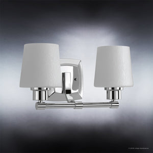 Two beautiful UHP2870 Industrial Chic Bathroom Vanity Lights with white shades on a dark background.