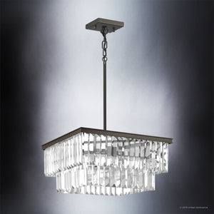 A beautiful UHP2884 Cosmopolitan Chandelier with clear crystals hanging from the ceiling.