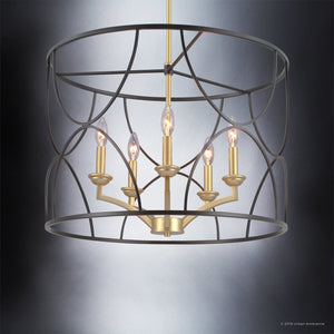 Elevate any space with the UHP2912 French Rustic Chandelier from Urban Ambiance’s Breda Collection, featuring a midnight black finish, a striking 16″ x 23″ circular frame, and five candle-style bulbs—an effortlessly elegant lighting fixture inspired by classic French design.