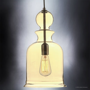 The Urban Ambiance UHP3045 Modern Farmhouse Pendant Light from the Dundee Collection features a clear glass shade, exposed vintage-style bulb, and Olde Bronze finish metal accents. Measuring 16-1/2″ x 9″, this handcrafted fixture is perfect for adding charming vintage-modern farmhouse lighting to any space.