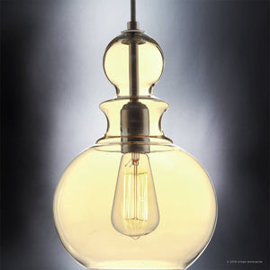 A beautiful Urban Ambiance pendant light with a yellow glass shade and Olde Bronze Finish, Dundee Collection.
